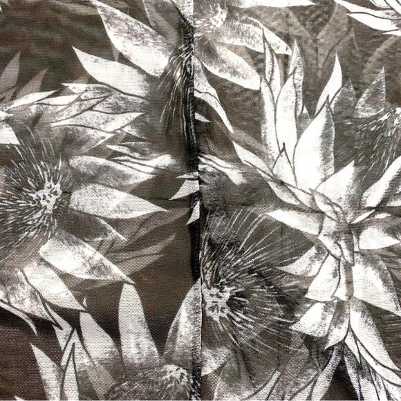 ZARA Black White Floral Print Semi Sheer Top Small Long Sleeves Sunflower Y2K - Picture 7 of 10